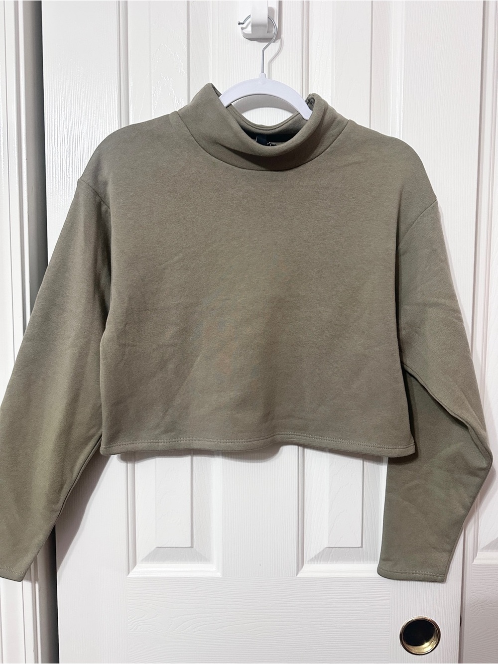 Express Olive Cropped Mock Neck Sweatshirt